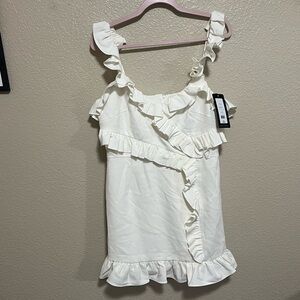 Elegant White Ruffle Women's Dress